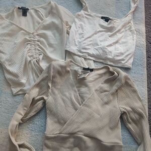 Elegant Cream and White Ribbed Women Tops